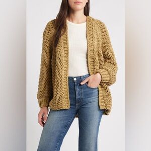 NWT Margaret O'Leary Fayes Chunky Knit Open Front Cardigan Mustard Sweater O/S
